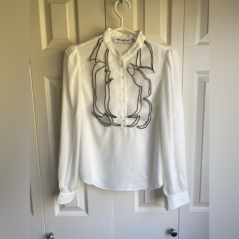New Self-Portrait Ruffle Collar Chiffon Blouse - Picture 3 of 10